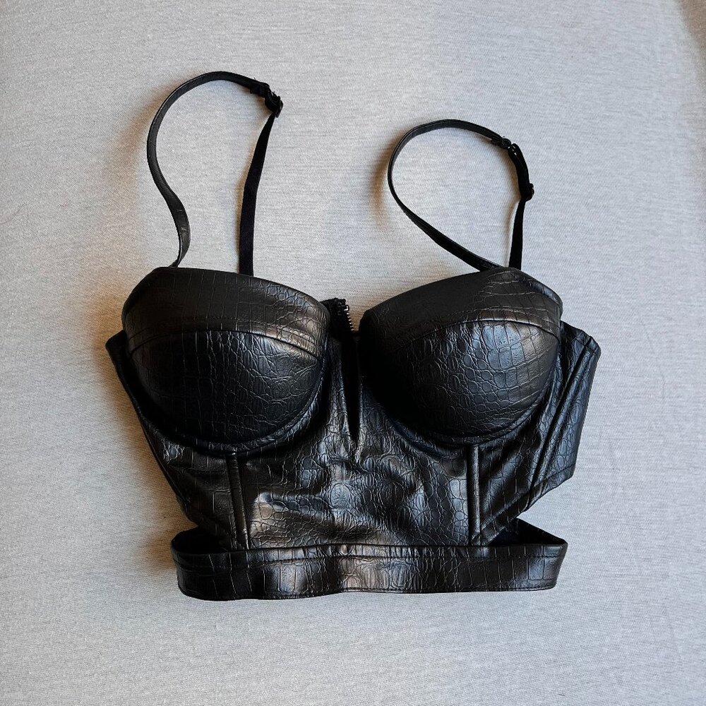 Charlotte Russe Black Bustier Corset Top Faux Leather